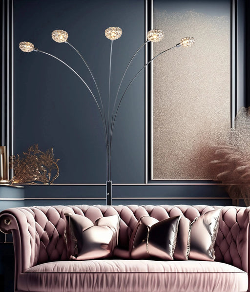 1pc Modern Design Classic Luxury Sleek Multi-head Floor Lamp Half Moon Radiant Crystal-encrusted Sleek Metallic Stems Living Room Default -DTYStore