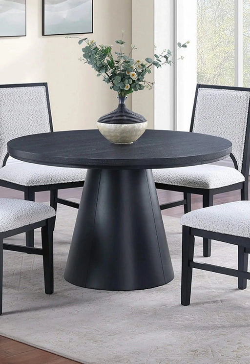 1pc Round Table Unique Cone-Shaped Base Black Color Wooden Casual Modern Dining Room Table Only Default -DTYStore