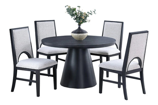 1pc Round Table Unique Cone-Shaped Base Black Color Wooden Casual Modern Dining Room Table Only Default -DTYStore