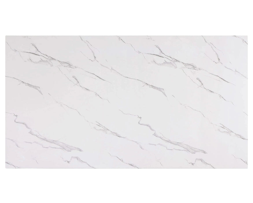 1pc Transitional Modern Formal Dining Table White Faux Marble Rectangular Table Top Trestle Base Black Finish Legs Wooden Dining Room Furniture Default -DTYStore