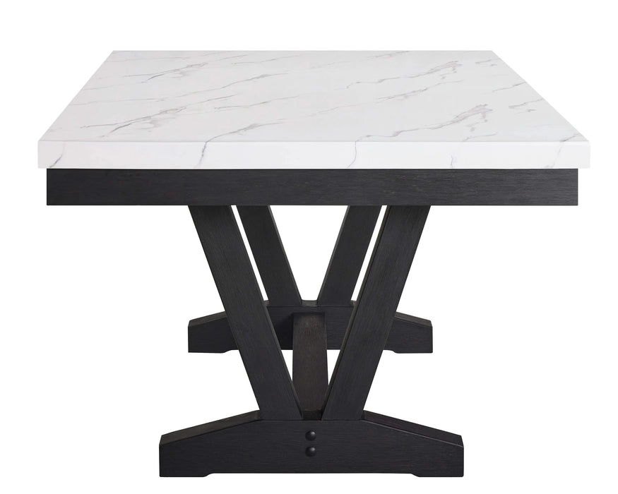 1pc Transitional Modern Formal Dining Table White Faux Marble Rectangular Table Top Trestle Base Black Finish Legs Wooden Dining Room Furniture Default -DTYStore