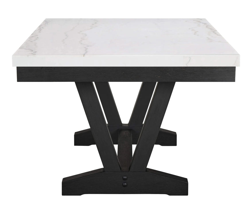 1pc Transitional Modern Formal Dining Table White Genuine Marble Rectangular Table Top Trestle Base Black Finish Legs Wooden Dining Room Furniture Default -DTYStore
