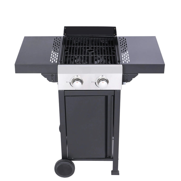 2-Burner Propane Gas BBQ Grill, Pizza Box, 24600BTU Output With Wire Enamel Cooking Grids For Outdoor Barbecue, Foldable Side Table, Hanging Basket, Stainless Steel Default -DTYStore