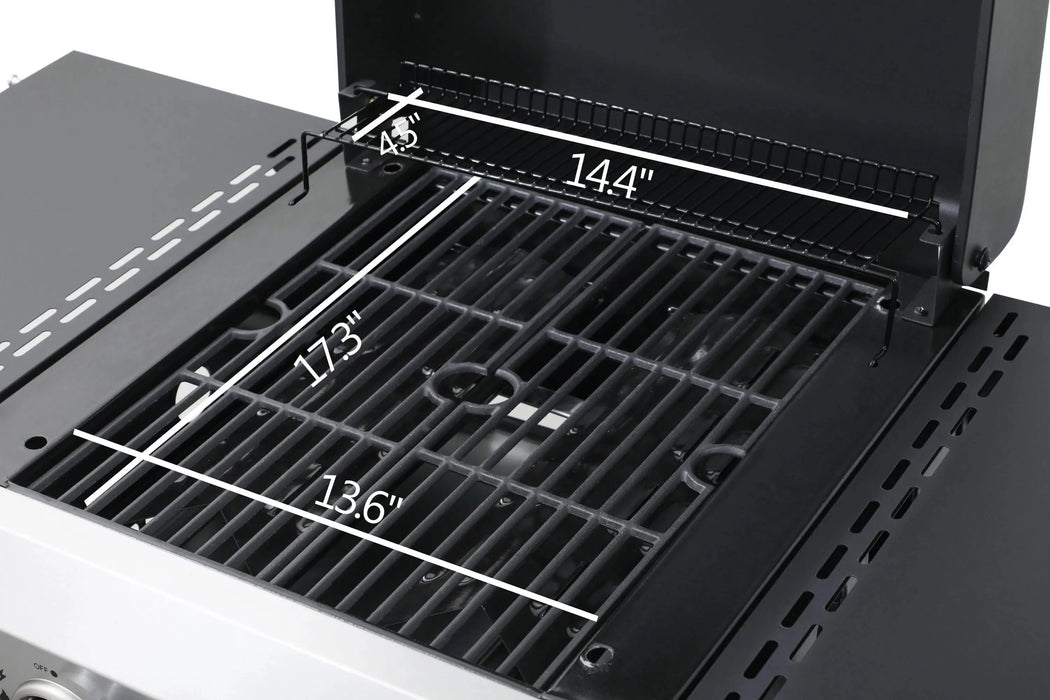 2-Burner Propane Gas BBQ Grill, SS Plancha, 24600BTU Output With Wire Enamel Cooking Grids For Outdoor Barbecue, Foldable Side Table, Hanging Basket, Stainless Steel Default -DTYStore