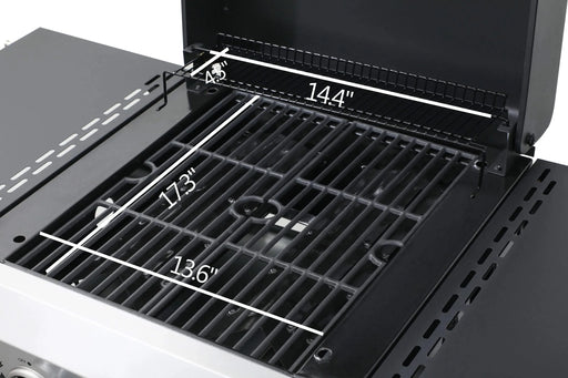 2-Burner Propane Gas BBQ Grill, SS Plancha, 24600BTU Output With Wire Enamel Cooking Grids For Outdoor Barbecue, Foldable Side Table, Hanging Basket, Stainless Steel Default -DTYStore