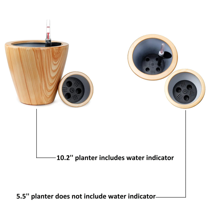 2-Pack 10 in. Light Wood Plastic Self-watering Planter Pot Default -DTYStore