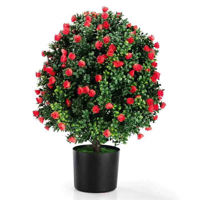 2-Pack 21.6' Tall Artificial Rose Topiary Ball Tree, Planter Bushes UV Resistant Look Real for Indoor Outdoor Home Garden ,Red Default -DTYStore
