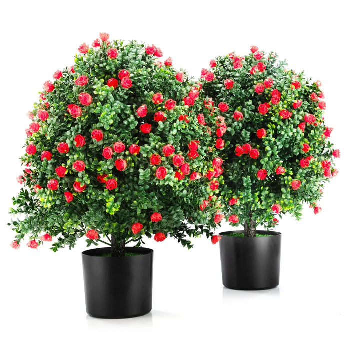 2-Pack 21.6' Tall Artificial Rose Topiary Ball Tree, Planter Bushes UV Resistant Look Real for Indoor Outdoor Home Garden ,Red Default -DTYStore