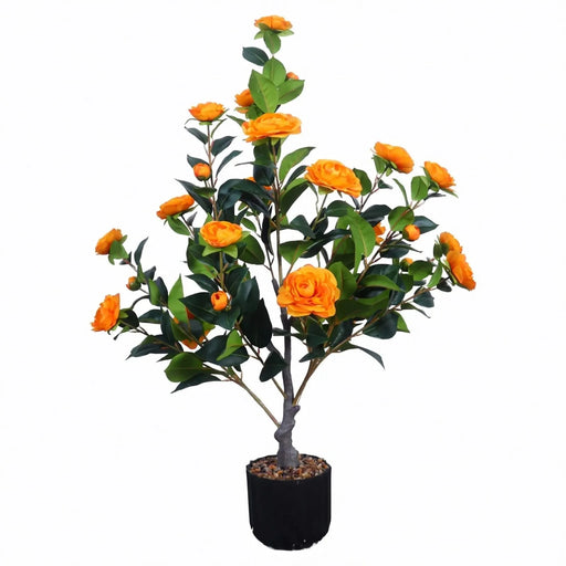 2-Pack Artificial Camellia Trees, 36 in Faux Potted Plants with Orange Flowers for Indoor or Outdoor Decor, Porch, Office, or Home Use Default -DTYStore