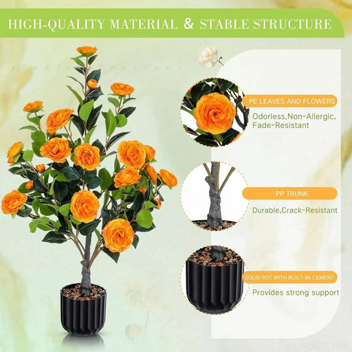 2-Pack Artificial Camellia Trees, 36 in Faux Potted Plants with Orange Flowers for Indoor or Outdoor Decor, Porch, Office, or Home Use Default -DTYStore