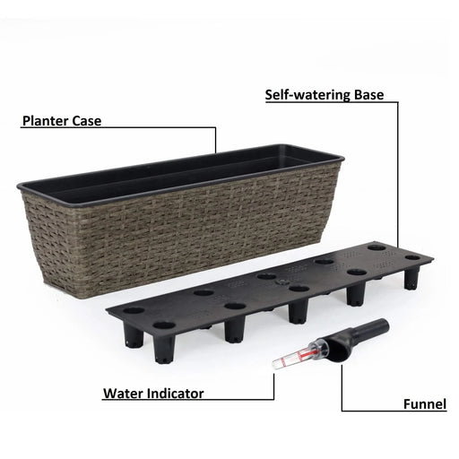 2-Pack Self-watering Planter - Hand Woven Wicker - Rectangular - Dark Gray Default -DTYStore
