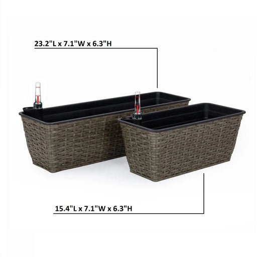 2-Pack Self-watering Planter - Hand Woven Wicker - Rectangular - Dark Gray Default -DTYStore