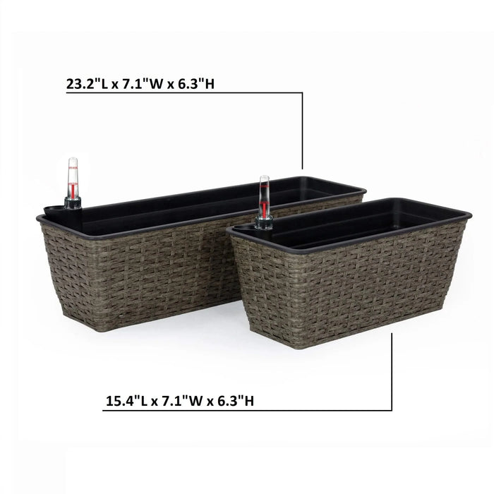 2-Pack Self-watering Planter - Hand Woven Wicker - Rectangular - Dark Gray Default -DTYStore