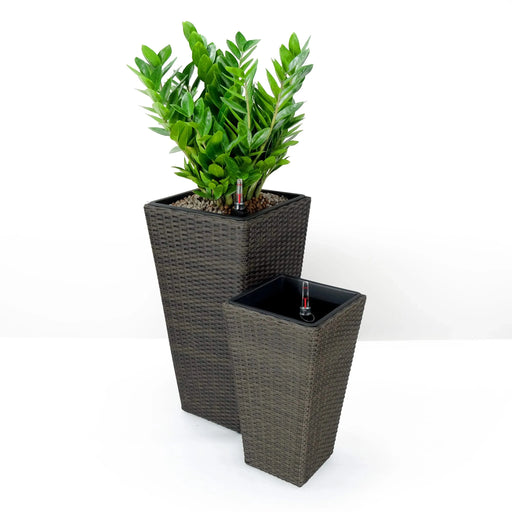 2-Pack Self-watering Planter - Hand Woven Wicker - Square - Expresso Default -DTYStore