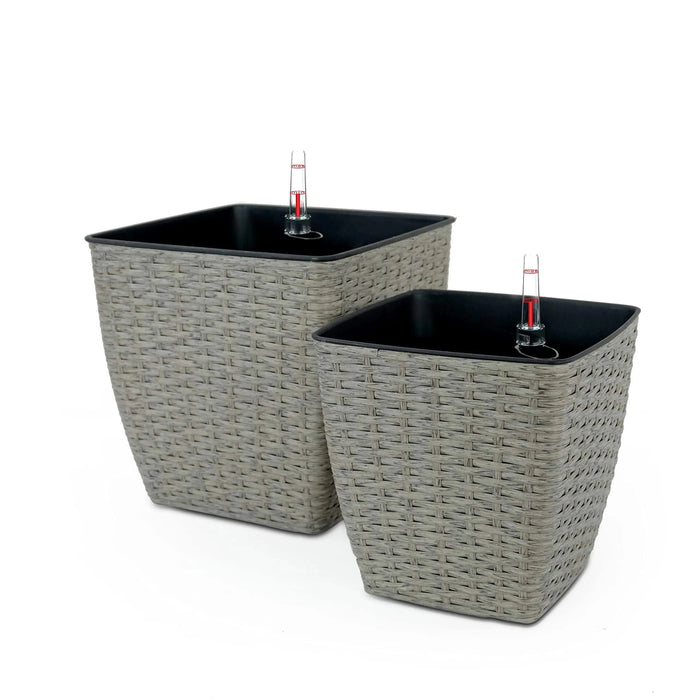 2-Pack Self-watering Planter - Hand Woven Wicker - Thin Square Default -DTYStore