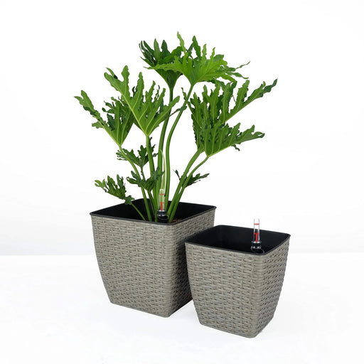 2-Pack Self-watering Planter - Hand Woven Wicker - Thin Square Default -DTYStore