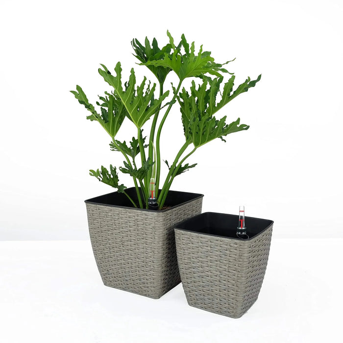 2-Pack Self-watering Planter - Hand Woven Wicker - Thin Square Default -DTYStore