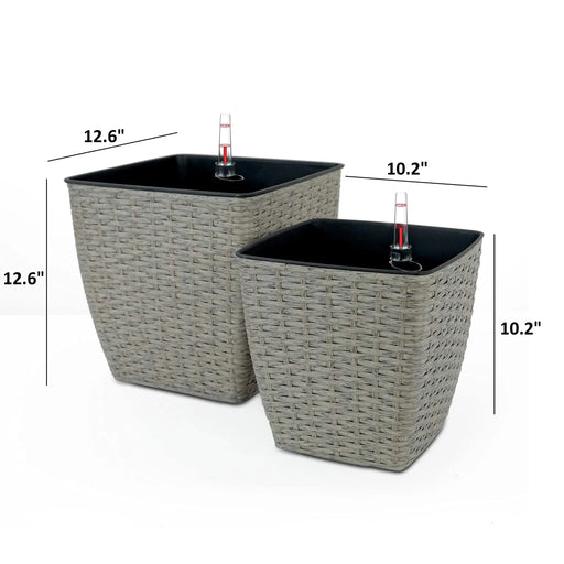 2-Pack Self-watering Planter - Hand Woven Wicker - Thin Square Default -DTYStore