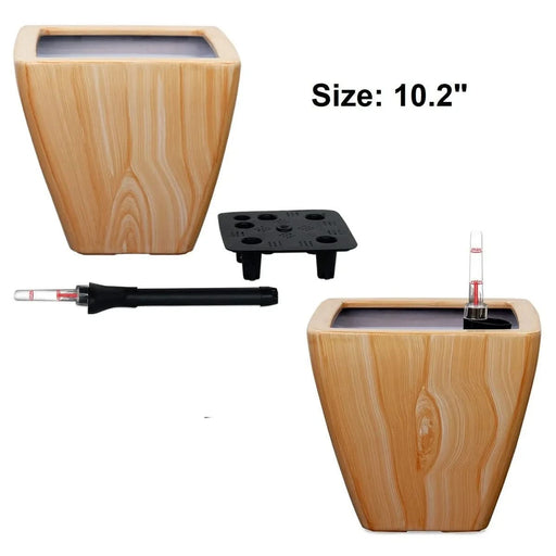 2-Pack Smart Self-watering Planter Pot for Indoor and Outdoor - Light Wood - Square Cone Default -DTYStore