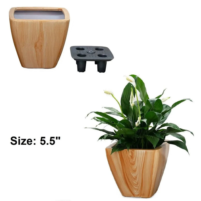 2-Pack Smart Self-watering Planter Pot for Indoor and Outdoor - Light Wood - Square Cone Default -DTYStore