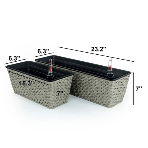 2-Pack Smart Self-watering Rectangle Planter for Indoor and Outdoor - Hand Woven Wicker - Gray Default -DTYStore