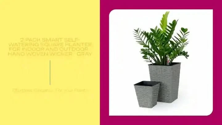 2-Pack Smart Self-watering Square Planter for Indoor and Outdoor - Hand Woven Wicker - Gray Default -DTYStore