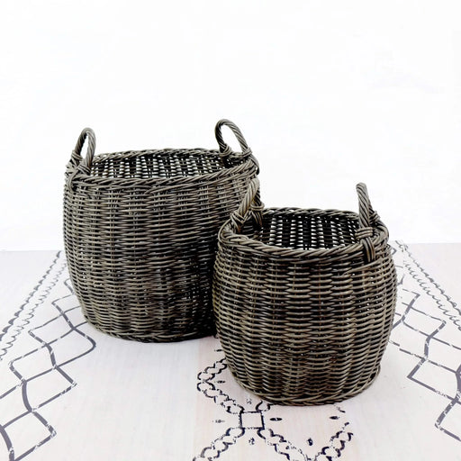 2-Pack Stackable Hand Woven Wicker Storage and Laundry Basket with Handles Default -DTYStore