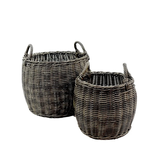2-Pack Stackable Hand Woven Wicker Storage and Laundry Basket with Handles Default -DTYStore