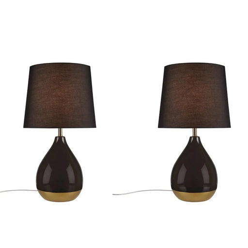 2-Tone Ceramic Table Lamp Set of 2 Black/Gold See below Default -DTYStore