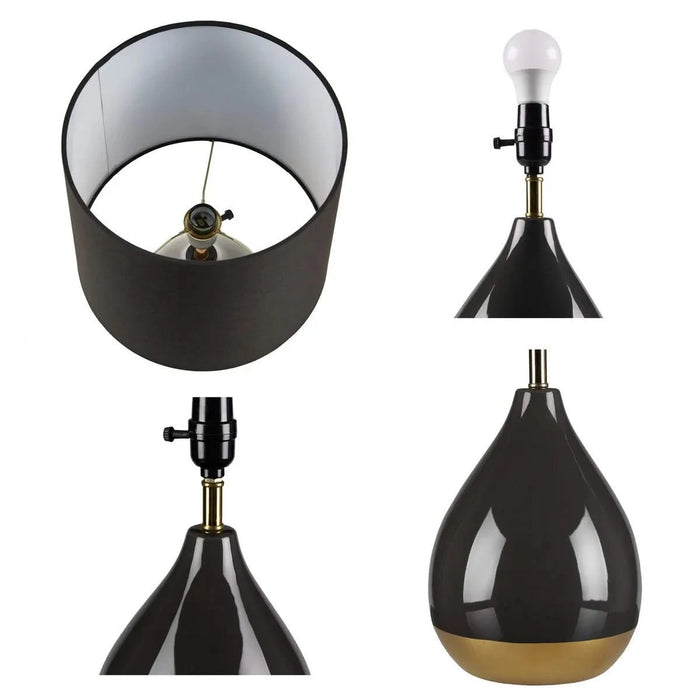 2-Tone Ceramic Table Lamp Set of 2 Black/Gold See below Default -DTYStore
