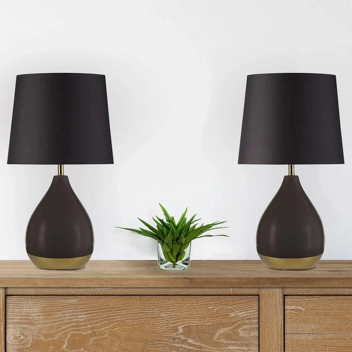 2-Tone Ceramic Table Lamp Set of 2 Black/Gold See below Default -DTYStore