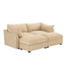 2-seater sofa with 2 footstools, each seat has a pull-out storage drawer underneath, a 2-seater sofa with 2 movable storage footstools, chenille fabric, wheat colour. Default -DTYStore