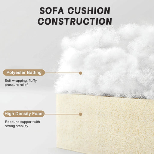 2-seater sofa with 2 footstools, each seat has a pull-out storage drawer underneath, a 2-seater sofa with 2 movable storage footstools, chenille fabric, wheat colour. Default -DTYStore