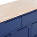 Store Kitchen Cart with Rubber Wood Countertop , Kitchen Island has 8 Handle-Free Drawers Including a Flatware Organizer and 5 Wheels for Kitchen Dinning Room, Dark Blue - DTYStore
