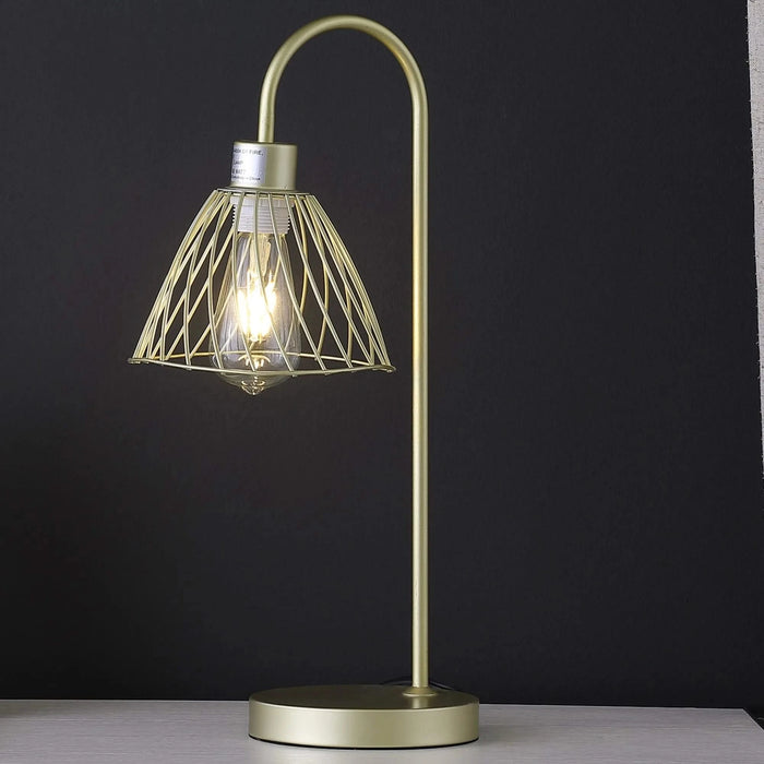 20.5' In Industrial Farm Pendant Cage Satin Matte Gold Metal Table Lamp Default -DTYStore