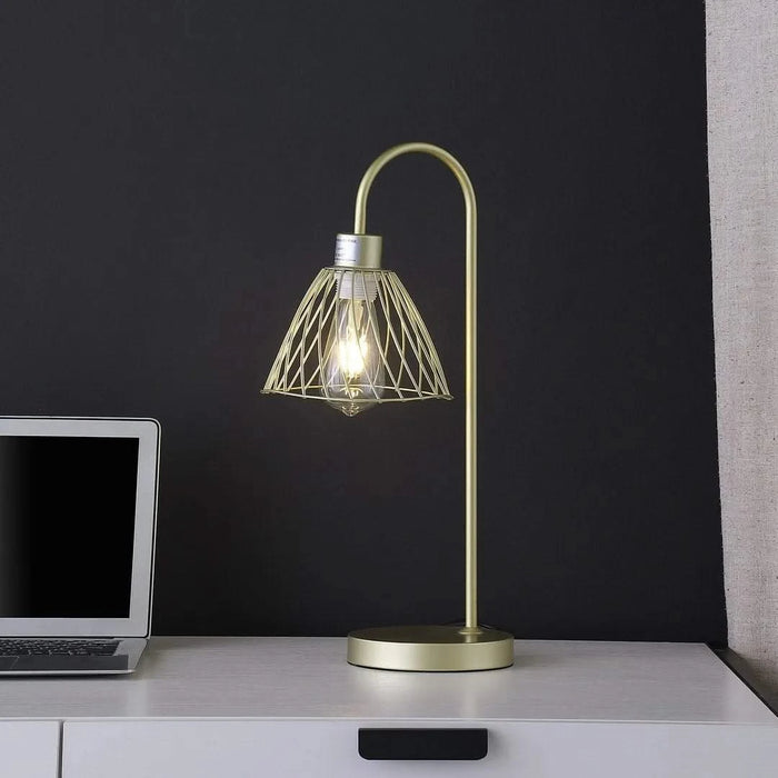 20.5' In Industrial Farm Pendant Cage Satin Matte Gold Metal Table Lamp Default -DTYStore
