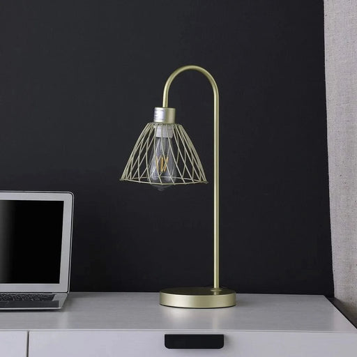 20.5' In Industrial Farm Pendant Cage Satin Matte Gold Metal Table Lamp Default -DTYStore