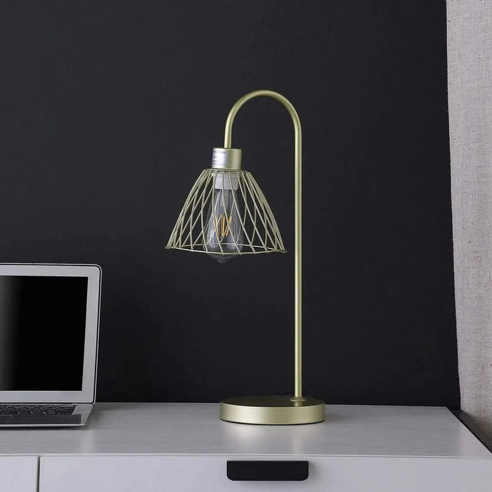 20.5' In Industrial Farm Pendant Cage Satin Matte Gold Metal Table Lamp Default -DTYStore