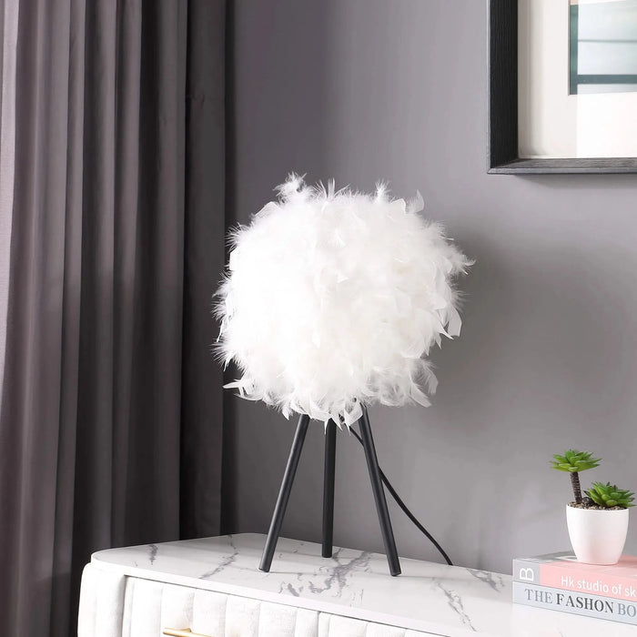 20.5' In Pure White Feather Shade Tripod Modern Metal Table Lamp Default -DTYStore