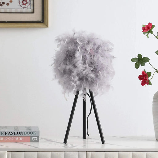 20.5' In Soft Gray Feather Shade Modern Tripod Metal Table Lamp Default -DTYStore