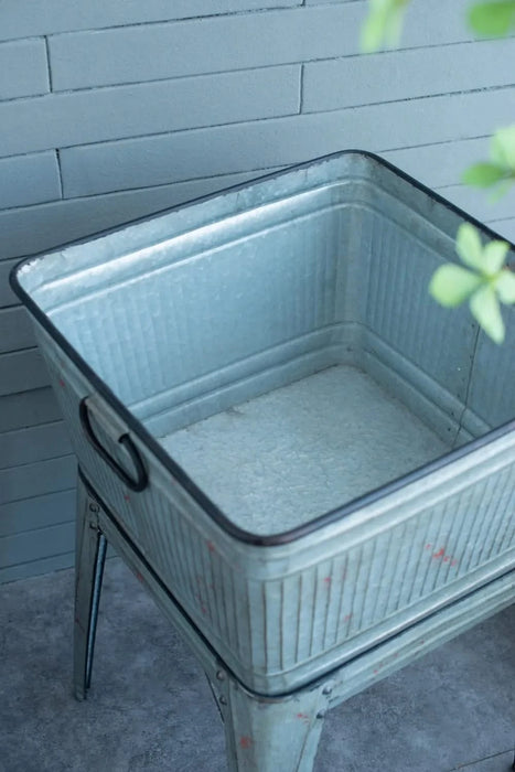 20.5x20.5x21' Large Perryman Galvanized Tub On Stand, for Plant Pot/Planter/ Metal Ice Buckets Default -DTYStore