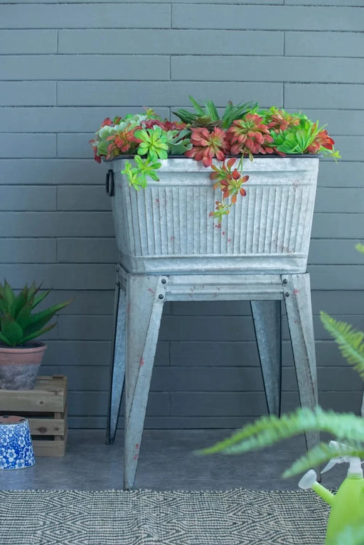 20.5x20.5x21' Large Perryman Galvanized Tub On Stand, for Plant Pot/Planter/ Metal Ice Buckets Default -DTYStore