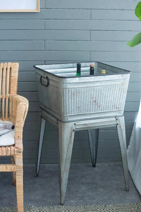 20.5x20.5x21' Large Perryman Galvanized Tub On Stand, for Plant Pot/Planter/ Metal Ice Buckets Default -DTYStore