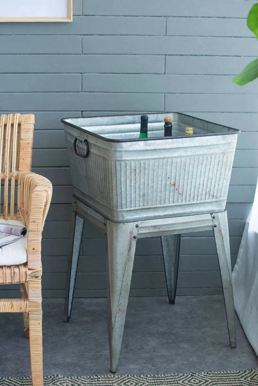 20.5x20.5x21' Large Perryman Galvanized Tub On Stand, for Plant Pot/Planter/ Metal Ice Buckets Default -DTYStore