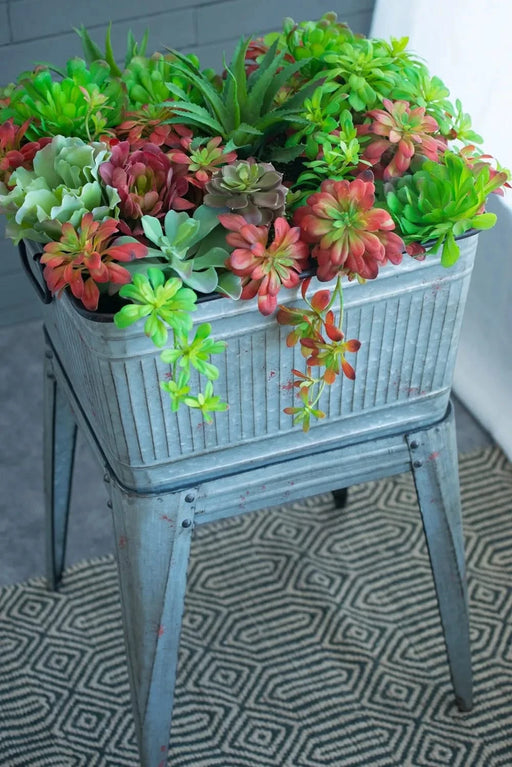 20.5x20.5x21' Large Perryman Galvanized Tub On Stand, for Plant Pot/Planter/ Metal Ice Buckets Default -DTYStore