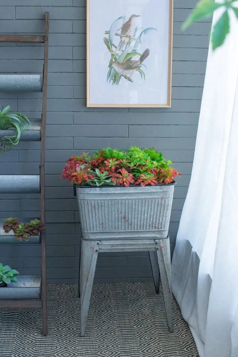 20.5x20.5x21' Large Perryman Galvanized Tub On Stand, for Plant Pot/Planter/ Metal Ice Buckets Default -DTYStore