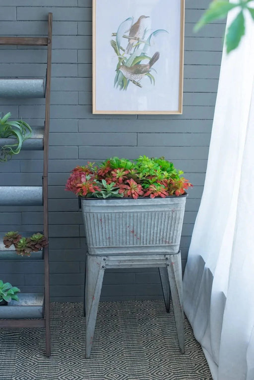 20.5x20.5x21' Large Perryman Galvanized Tub On Stand, for Plant Pot/Planter/ Metal Ice Buckets Default -DTYStore