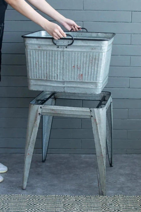 20.5x20.5x21' Large Perryman Galvanized Tub On Stand, for Plant Pot/Planter/ Metal Ice Buckets Default -DTYStore