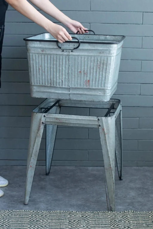 20.5x20.5x21' Large Perryman Galvanized Tub On Stand, for Plant Pot/Planter/ Metal Ice Buckets Default -DTYStore