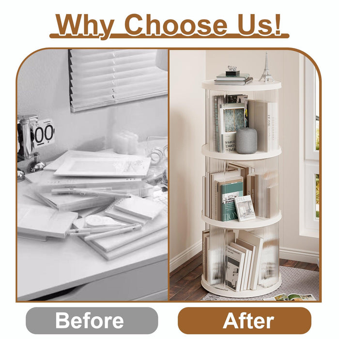 360Â° Rotating Bookshelf, Small Corner Bookcase, 3 & 4 Tier Floor Standing Organizer - DTYStore